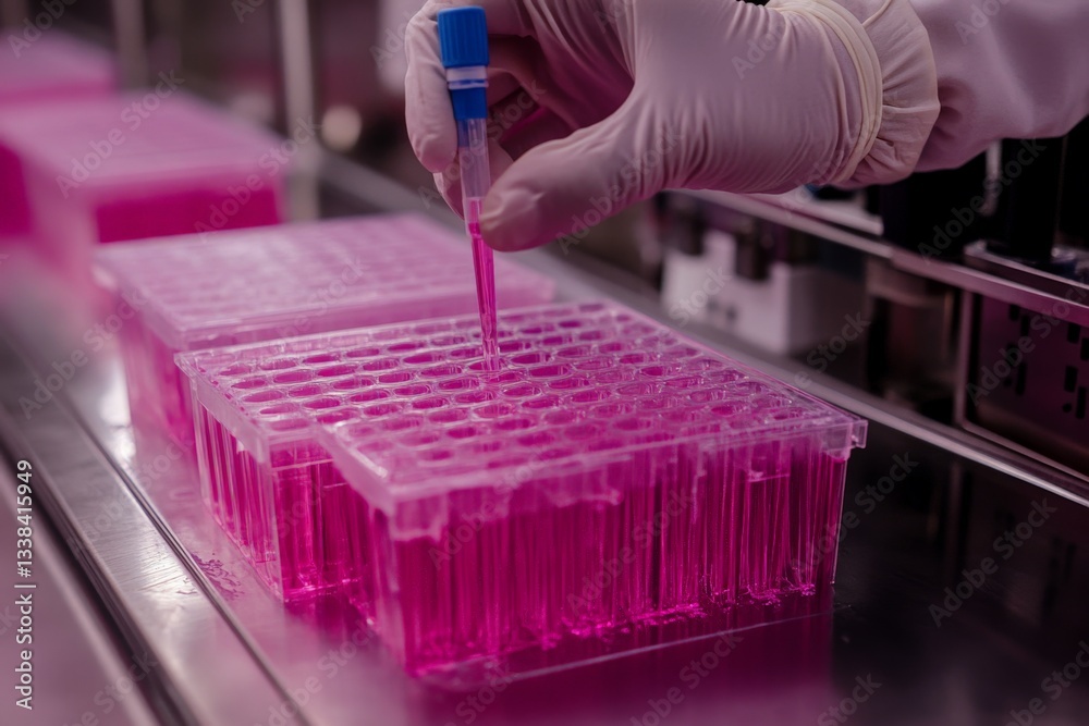 Poster Laboratory technician prepares samples in a science lab, showcasing liquid handling techniques and precision