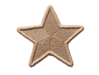 Star-shaped embroidered patch with a textured design on a transparent background, cut out