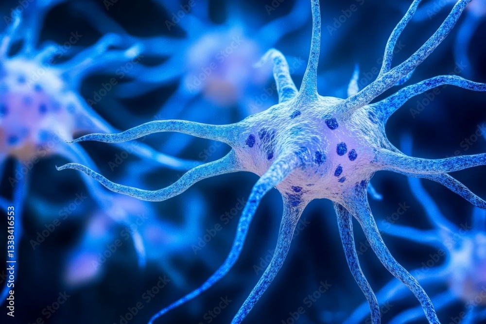 Poster Detailed view of neurons illustrating intricate structures and connections in a vibrant scientific representation