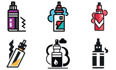 Colorful Flat Icons of Electronic Cigarettes with Vapor