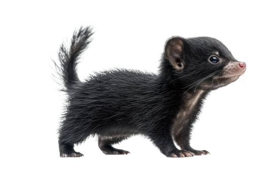 Charming and Elegant Classic Black Cat with Striking White Stripe Posing Gracefully in Natural Setting isolated on transparent background