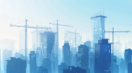 A city skyline with a blue sky in the background