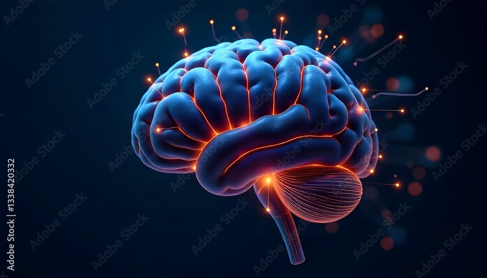 Fototapete An image of a human brain with a neural network circuit overlay, symbolizing intelligent thinking and the processing of big data and artificial intelligence