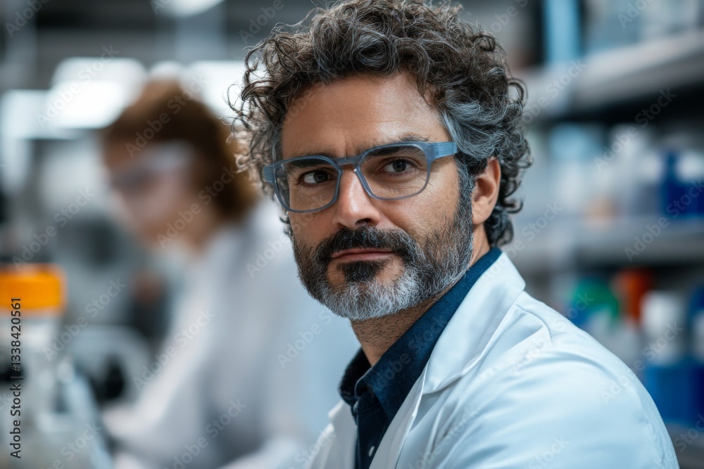 Aufkleber scientist working in laboratory with advanced equipment and focused expression during research activ