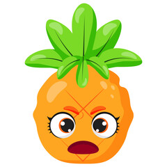Angry pineapple character with expressive eyes and a surprised face. Perfect for food-related designs, emotions in graphics, tropical-themed projects, branding, and creative illustrations