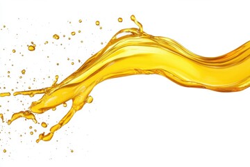 Fototapeta premium Dynamic golden liquid splash on white backdrop creating abstract wave motion with vibrant color and clean aesthetic for versatile use