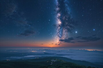 Obraz premium Dreamy Starlit Nightfall Horizon Captivating Celestial Scenery