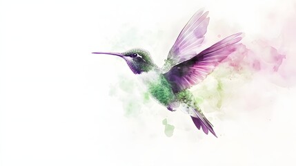 Fototapeta premium Watercolor Painting of a Hummingbird in Flight