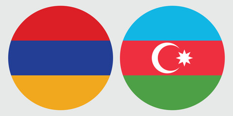 Fototapeta premium Armenia and Azerbaijan Flags in Circle Icons Representing National Identity and Cultural Heritage with a grey background 