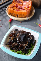 Hot pot ingredients: a plate of fresh black fungus