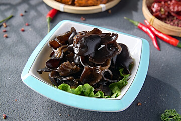 Hot pot ingredients: a plate of fresh black fungus