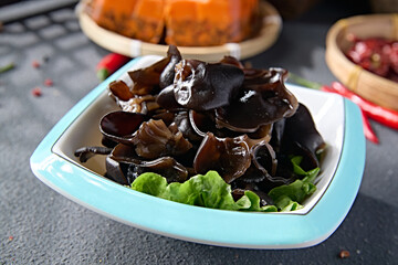 Hot pot ingredients: a plate of fresh black fungus
