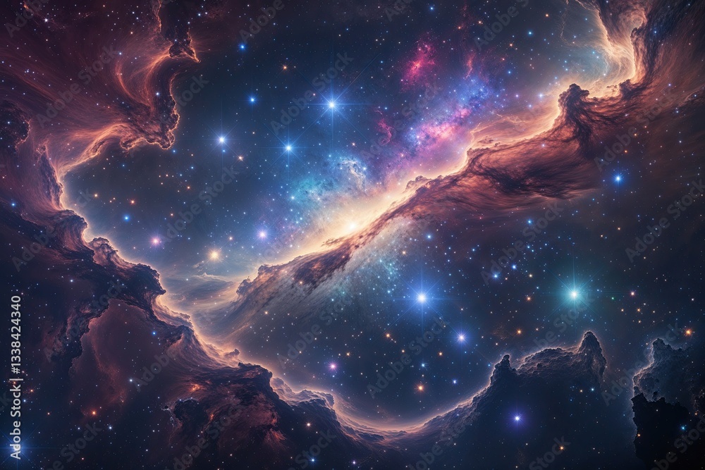 Wall mural stunning cosmic display of a dynamic nebula and bright stars in a mesmerizing universe