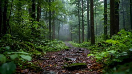 Obraz premium Serene Forest Path Mystical Woodland Scenery