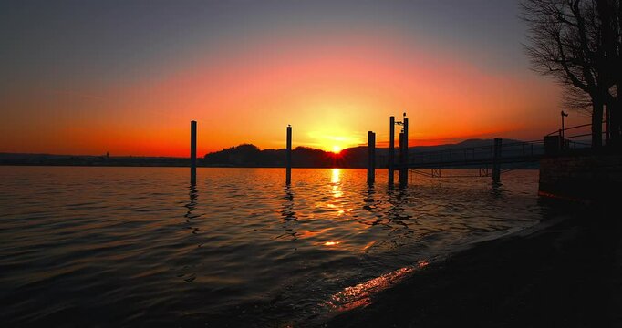 : Spectacular red sunset in Angera on Lake Maggiore