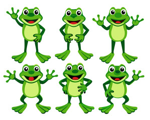 Obraz premium Playful and funny green frog cartoon character, designed with a charming expression and isolated on a clean white background 