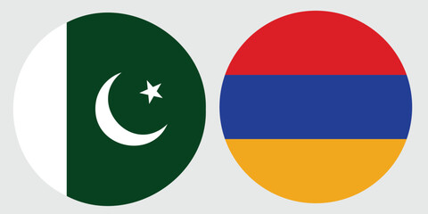 Pakistan and Armenia National Flags in Circle Icons on Grey Background