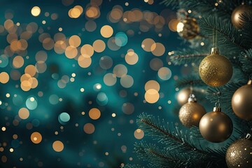 Sublime Teal Dusk Antique Gold Texture with Christmas Bokeh and Shimmering Particles