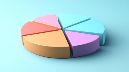 Obraz premium An elegant D pie chart with soft curves and a pastel color palette, showcasing different data points in a harmonious and visually appealing manner.