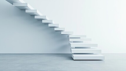 Negative space design abstract background idea. Modern white staircase against a minimalistic wall, showcasing contemporary design.