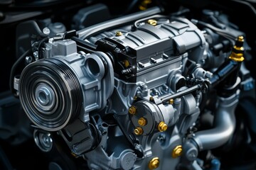 Powerful Automotive Engine Close up Detailed View of Car Motor Components and Mechanics