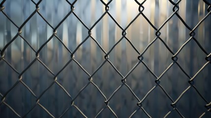 Fototapeta premium Reflective Metal Fence. Industrial Strength concept