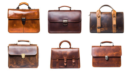 set of brown leather business bag on png