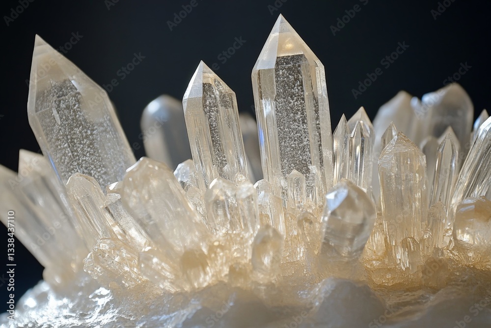 Poster Beautiful cluster of sparkling quartz crystals shining under soft light creating an enchanting display of nature's artistry