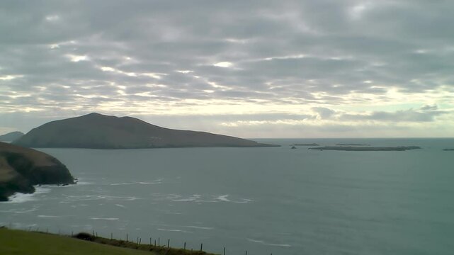 Sunset at the Blasket Islands on Dingle Peninsula seen from the Slae Head drive, Co.Kerry, Ireland - Timelapse