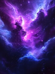 Fototapeta premium Ethereal Cosmic Nebula in Purple and Blue Hues a Captivating Display of Celestial Beauty and Infinite Space