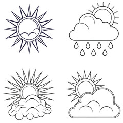 Weather Elements Line Icons Sun, Clouds, Rain and More