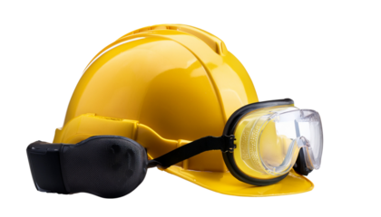 safety helmet and goggles isolated on transparent background