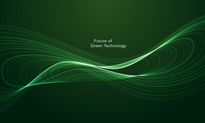 Futuristic green technology background with glowing circuit-like trees, rising arrows, and grid lines.sustainability, innovation, data analysis, and eco-friendly concept.