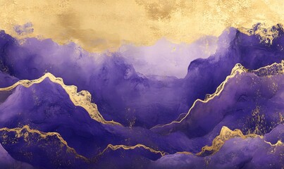 Fototapeta premium Purple gold lacquer painting, Chinese painting, landscape painting, Generative AI