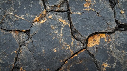 Obraz premium Dark Grey Rock Surface With Golden Veins And Cracks