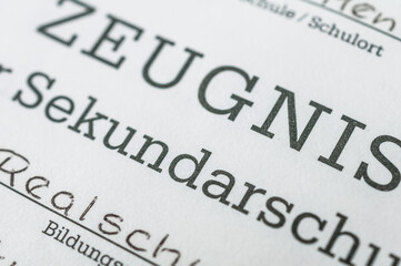 Schulzeugnis der Sekundarschule