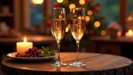 a pair of filled glasses of champagne