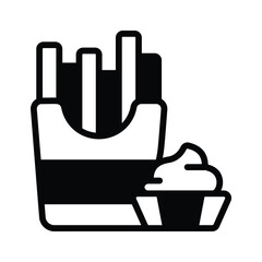 This glyph style icon showing french fries with dip sauce