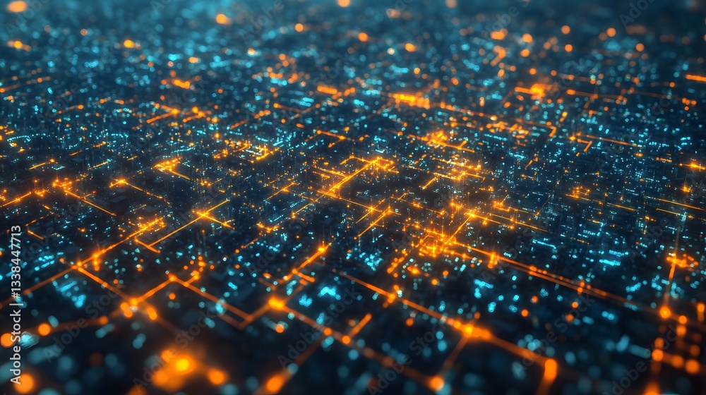 Aufkleber Futuristic city network glowing with data flowing through connections