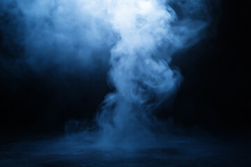 Fototapeta premium Dark background, foggy atmosphere, smoke on the ground, dark room, dark scene, wide angle, panoramic view, soft lighting, high resolution, high quality, high detail, high sharpness, hyperrealistic