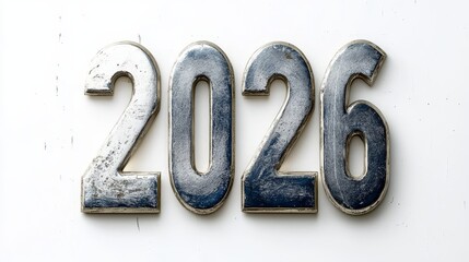 Metal Numbers 2026 With A Weathered, Rustic Finish Isolated On A Textured White Background