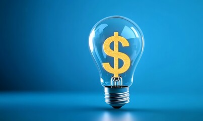 Light bulb with dollar sign isolated on blue background. A glowing symbol of money, profit, and financial success, perfect for business, investment, and smart decision concepts.