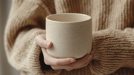 Ceramic white cup Mock-up template in modern minimalist aesthetic. Organic template for product showcase with copy space. Bohemian stationery for local business with place for text.