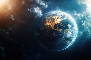 Fototapeta premium Stunning view of Earth from space highlighting vibrant city lights at night