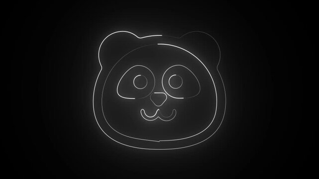 Neon effect glowing panda head icon animation on a black background.