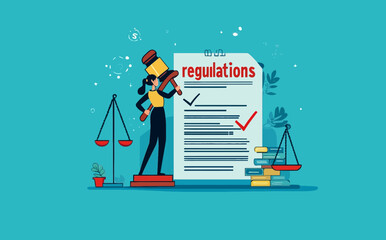 Regulations and Legal Authority Concept: Businessman Holding Gavel, Scale, and Legal Documents
