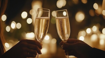 Two champagne glasses clinking in a toast, celebrating joy and connection.