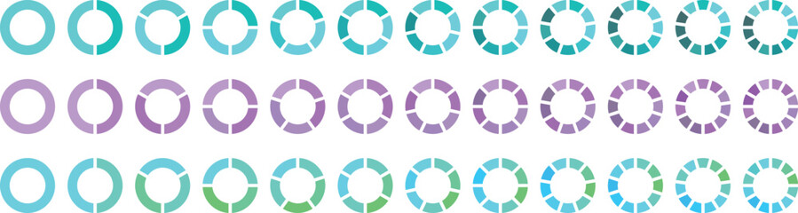 Pie chart set. Colorful diagram collectionColorful pie charts. Business infographic vector set. Pie chart icon set, Circle icons for infographic. Colorful diagram collection with ,3,4,5,6,7,8 sections