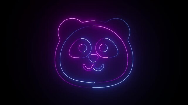 Neon effect glowing panda head icon animation on a black background.