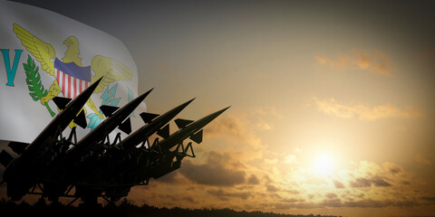 Flag of American Virgin Islands and missiles - defense concept - 3D illustration